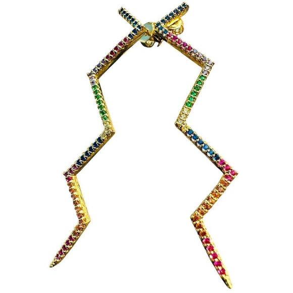 Dazzling Zigzag Rainbow Earrings – Gold Plated Multicolor Zigzag Earrings - Picture 12 of 17